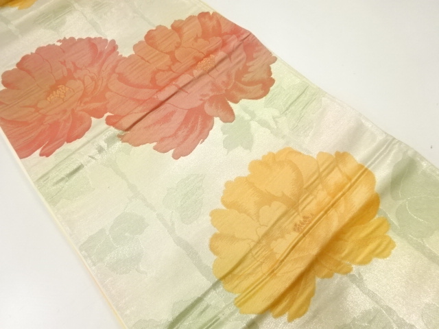 JAPANESE KIMONO / ANTIQUE FUKURO OBI / SILK / WOVEN PEONY